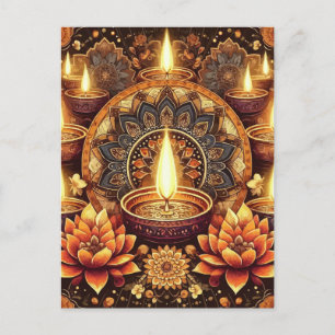 Postal Festiva Feliz Diwali Mandala Diya Lotus Festival de la Luz