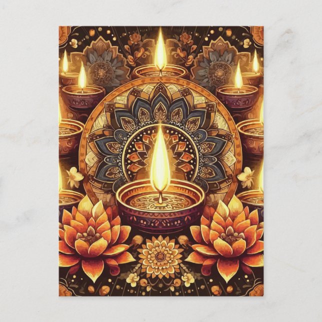 Postal Festiva Feliz Diwali Mandala Diya Lotus Festival de la Luz (Anverso)