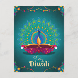 Postal Festiva Feliz Diwali Peacock Diya Festival de Blue claro