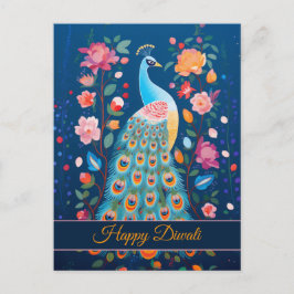 Postal Festiva Feliz Diwali Peacock y Flores