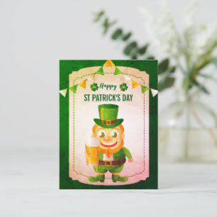 Postal Festiva Feliz Duende Sonrisa Irlandesa Día de San Patricio