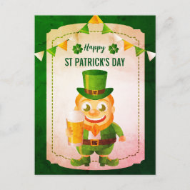 Postal Festiva Feliz Duende Sonrisa Irlandesa Día de San Patricio