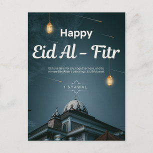 Postal Festiva Feliz Eid Al Fitr Mezquita Linterna Noche Arte