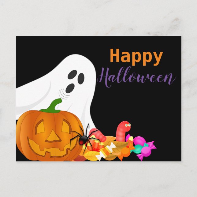 Postal Festiva Feliz Fantasma de Halloween Jack O Lantern Kids (Anverso)