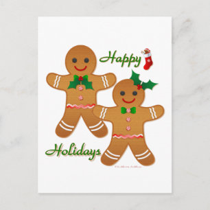 Postal Festiva Feliz feriado Gingerbread Man Boy Chica
