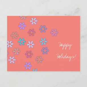 Postal Festiva Feliz feriado Snowflakes Coral Postcard