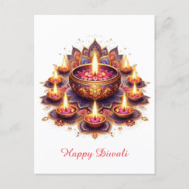 Postal Festiva Feliz Festival de Luz Diwali Floral Diya Rangoli