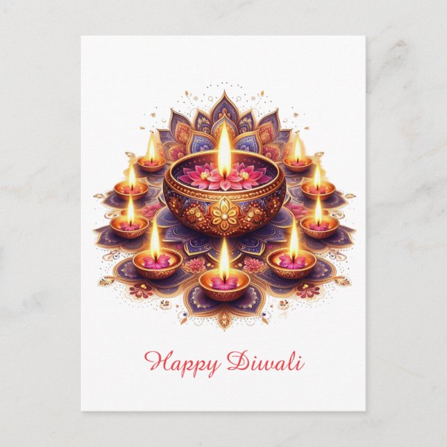 Postal Festiva Feliz Festival de Luz Diwali Floral Diya Rangoli (Anverso)
