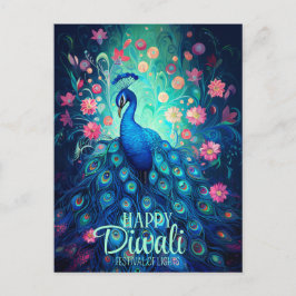 Postal Festiva Feliz Festival Diwali de Luces Peacock