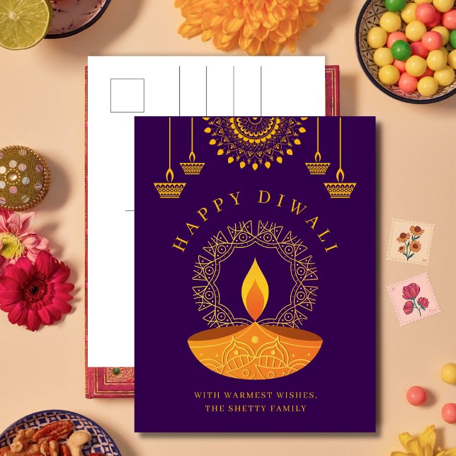 Postal Festiva Feliz Festival Hindú Diwali de Light Purple (Subido por el creador)