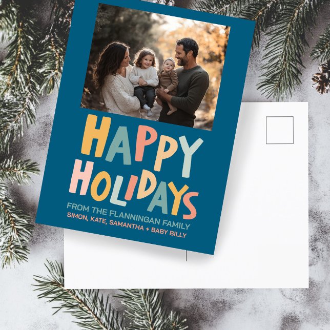 Postal Festiva FELIZ FESTIVAL Personalizado Navidades FOTOGRÁFICO (HAPPY HOLIDAYS Handmade Handlettering Custom PHOTO Christmas Holiday Postcard
)