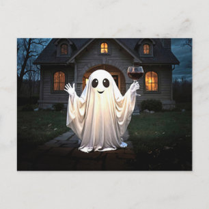 Postal Festiva Feliz fiesta de fantasma de vino de Halloween