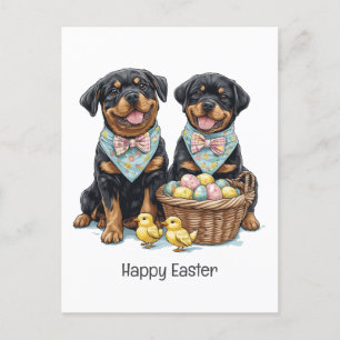 Postal Festiva Feliz fiesta de Pascua de Rottweiler para perros