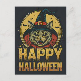 Postal Festiva Feliz Gato de Brujas de Halloween