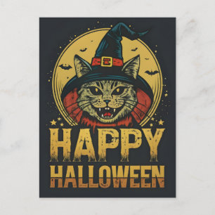Postal Festiva Feliz Gato de Brujas de Halloween