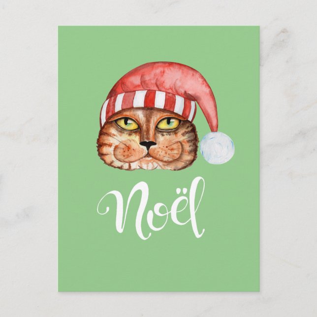 Postal Festiva Feliz Gato Noel (Anverso)