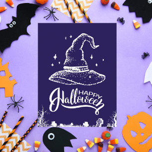 Postal Festiva Feliz Gorra de brujas de Halloween y cementerio