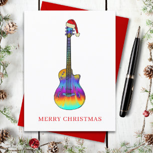 Postal Festiva Feliz Guitarra navideña colorida