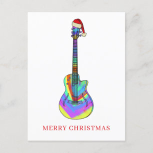Postal Festiva Feliz guitarra navideña colorida