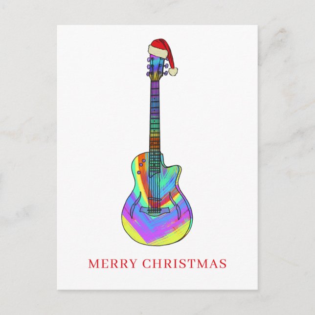 Postal Festiva Feliz guitarra navideña colorida (Anverso)