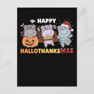 Postal Festiva Feliz Hallothanksmas Hippos Navidades Hippo
