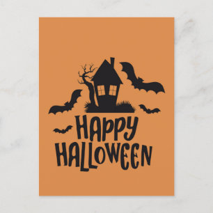Postal Festiva Feliz Halloween acosado naranja de murciélagos mie