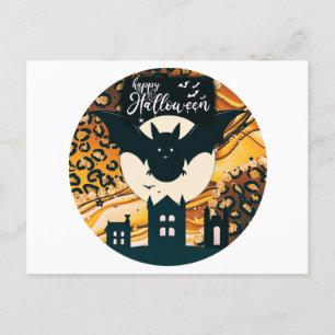 Postal Festiva Feliz Halloween Bat Full Moon Halloween