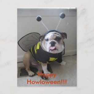 Postal Festiva Feliz Halloween, bulldog inglés