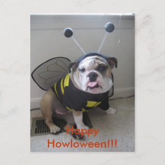 Postal Festiva Feliz Halloween, bulldog inglés