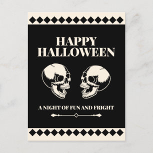 Postal Festiva Feliz Halloween Calaveras Divertidas Riéndose