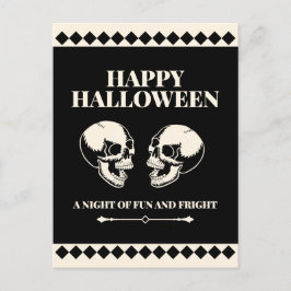 Postal Festiva Feliz Halloween Calaveras Divertidas Riéndose
