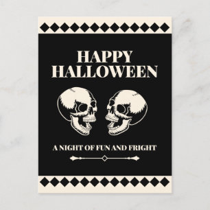 Postal Festiva Feliz Halloween Calaveras Divertidas Riéndose