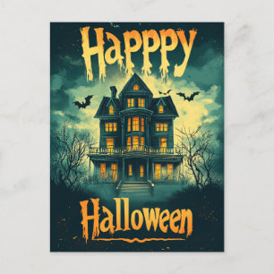 Postal Festiva Feliz Halloween Casa Embrujada