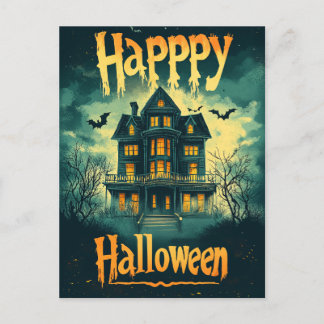 Postal Festiva Feliz Halloween Casa Embrujada