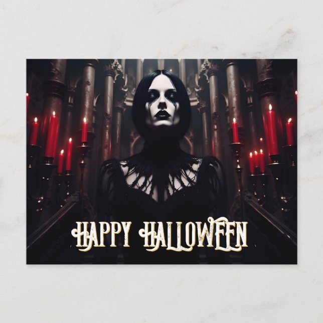 Postal Festiva Feliz Halloween - Celebración Gótica Oscura (Anverso)