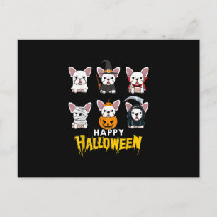 Postal Festiva Feliz Halloween divertidos perros disfraces Bulldo