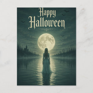 Postal Festiva Feliz Halloween Etéreo Silueta Gótica Bajo la Luz