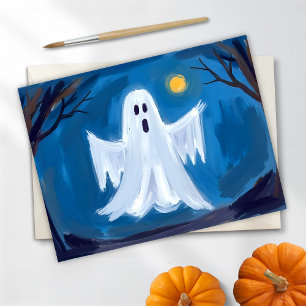 Postal Festiva Feliz Halloween Fantasma Siniestro Acuarela