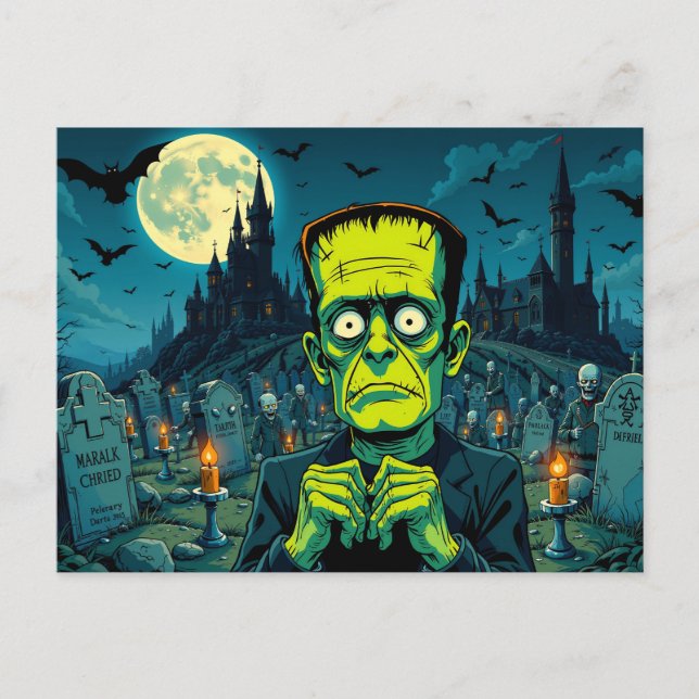 Postal Festiva Feliz Halloween Frankenstein (Anverso)