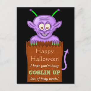 Postal Festiva Feliz Halloween Funny Morple Goblin Pun