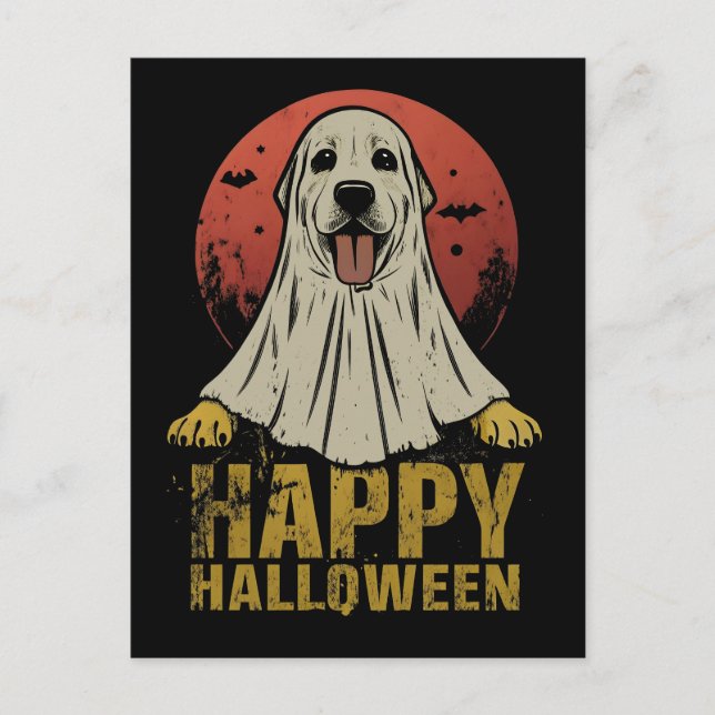 Postal Festiva Feliz Halloween Labrador Recuperador Perro Fantasm (Anverso)