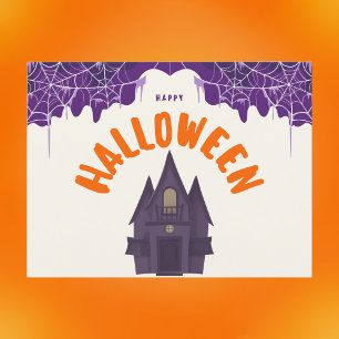 Postal Festiva Feliz Halloween Morado Halloween Hauned House Spid