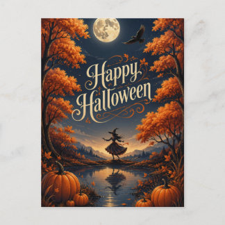 Postal Festiva Feliz Halloween Otoño Encantado Calabaza
