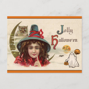Postal Festiva Feliz Halloween Vintage Witch