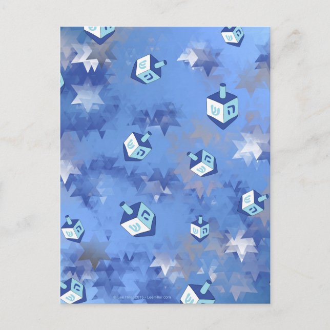 Postal Festiva Feliz Hanukkah cayendo estrella y sueños (Anverso)