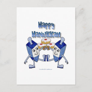 Postal Festiva Feliz Hanukkah Dancing Dreidels Jelly Doughnut
