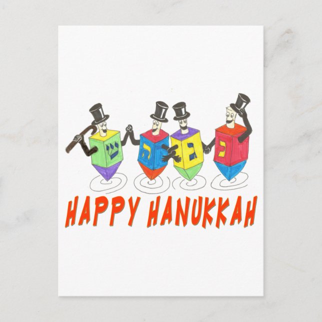 Postal Festiva Feliz Hanukkah Dancing Dreides (Anverso)