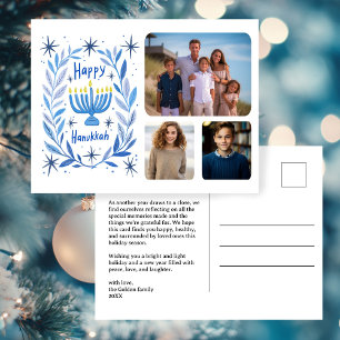 Postal Festiva Feliz Hanukkah Menorah Watercolor PERSONALIZADO 3