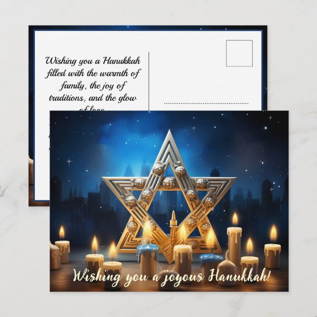 Postal Festiva 🕎 Feliz Hanukkah, nombre personalizado y texto (Anverso / Reverso)