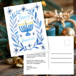 Postal Festiva Feliz Hanukkah PERSONALIZADO de la acuarela Menora<br><div class="desc">¡Dulce dibujo para desear a alguien feliz hanukkah! Haga clic en "personalizar" para agregar su propio texto al reverso. También disponible como tarjeta de felicitación o descarga digital para enviar instantáneamente por correo electrónico o mensaje de texto. Revisa mi tienda para más o hazme saber si quieres algo personalizado! ¡Puedo...</div>